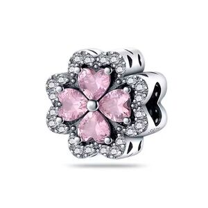 New S925 pink floral gemstone pandora style charm